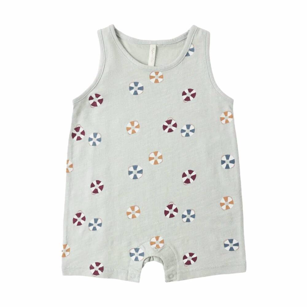NEW RYLEE + CRU kid's sleeveless one piece romper in seafoam/floatie